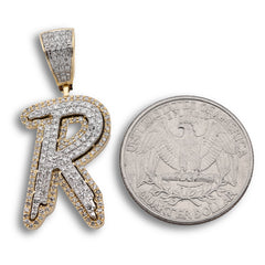 10k Yellow & White Gold 1 CTW Natural Diamond Initial "R" Pendant 4.7g Charm