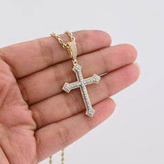 10k Yellow/White Gold 0.69CTW Natural Diamond Iced Out Cross Pendant 5.9g Charm