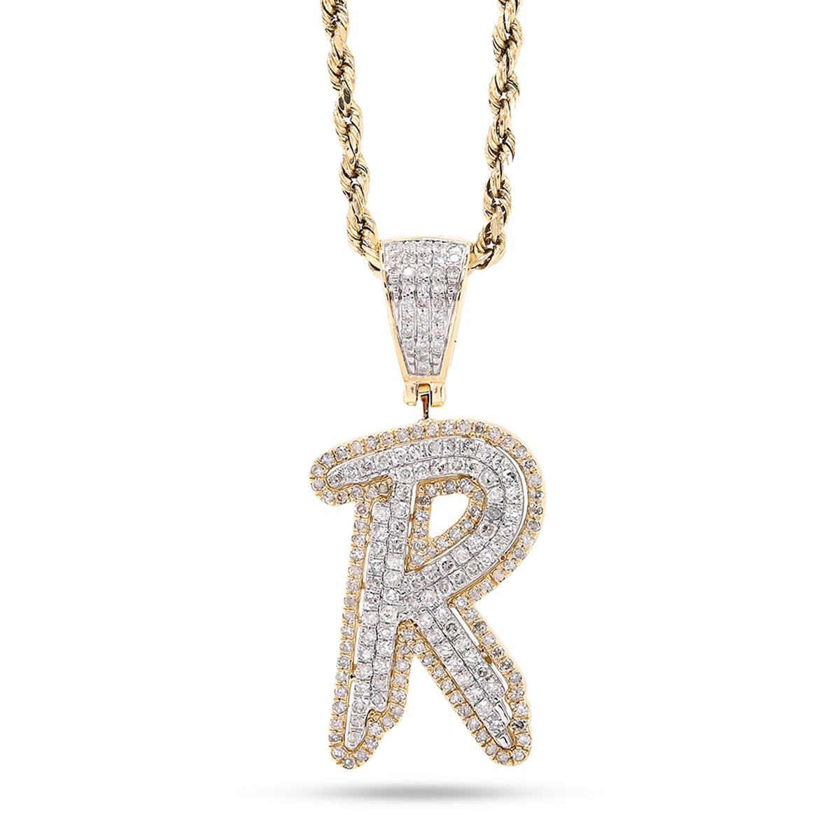 10k Yellow & White Gold 1 CTW Natural Diamond Initial "R" Pendant 4.7g Charm