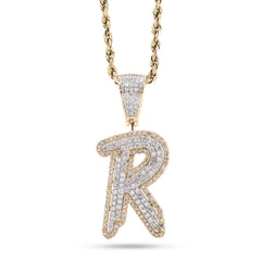 10k Yellow & White Gold 1 CTW Natural Diamond Initial "R" Pendant 4.7g Charm