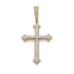 10k Yellow/White Gold 0.69CTW Natural Diamond Iced Out Cross Pendant 5.9g Charm