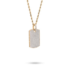10k Yellow Gold 0.65CTW Natural Pave-Set Diamond Dog Tag Pendant 4.1g Mens Charm