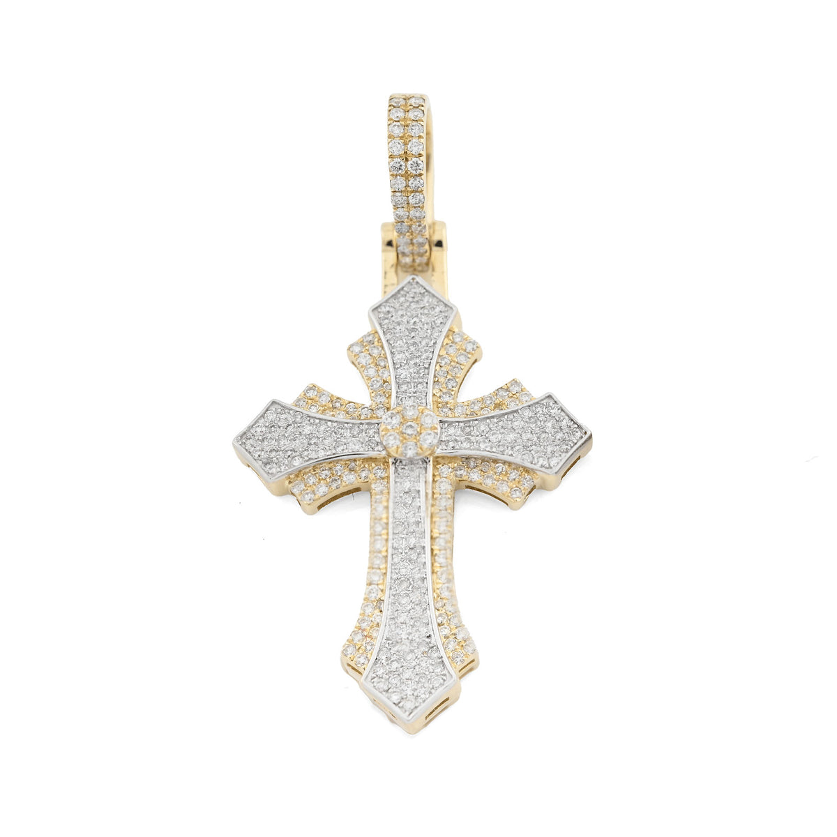 10k Yellow & White Gold 0.9CTW Natural Diamond Pave Cross Pendant 4.1g Charm