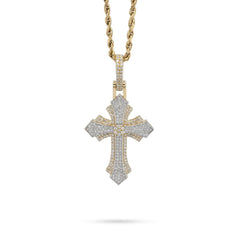 10k Yellow & White Gold 0.9CTW Natural Diamond Pave Cross Pendant 4.1g Charm