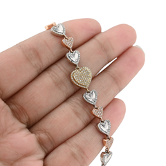 10k Three-Tone Gold 11.7g 2CTW Natural Diamond Heart Shape Womens 7Inch Bracelet