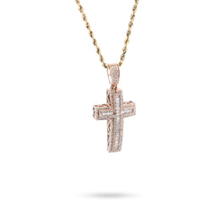 10k Rose Gold 2CTW Natural Round/Baguette Diamond ICED Cross Pendant 5.9g Charm