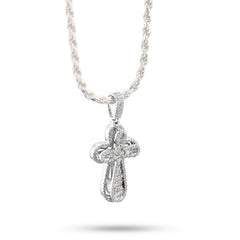 10k White Gold 0.7CTW Pure Round/Baguette Diamond ICED Cross Pendant 4.7gm Charm