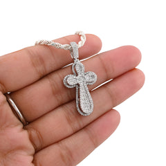 10k White Gold 0.7CTW Pure Round/Baguette Diamond ICED Cross Pendant 4.7gm Charm