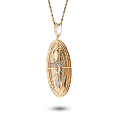 10k Yellow Gold Ankh Cross Oval Shape Pendant 0.65CTW Natural Diamond Religious Charm 15.6g