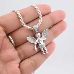 925 Sterling Silver 0.25CTW Natural Diamond Angel Cherub Pendant 4.6gms Charm