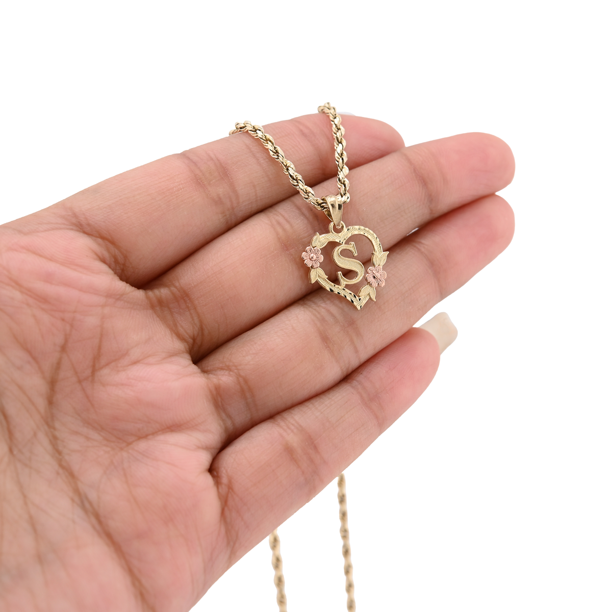 10k Yellow Gold Diamond-Cut Initial "S" Heart Pendant 0.9g Alphabet Charm