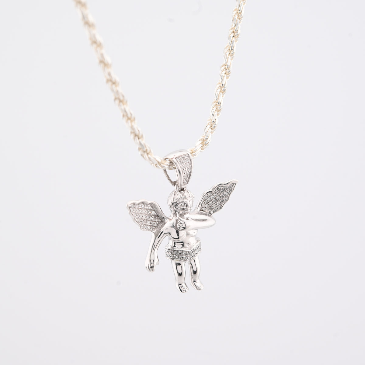 925 Sterling Silver 0.25CTW Natural Diamond Angel Cherub Pendant 4.6gms Charm