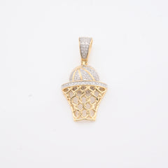 10k Yellow Gold 0.2CTW Natural Diamond ICED BasketBall Hoop Pendant 4.5g Charm