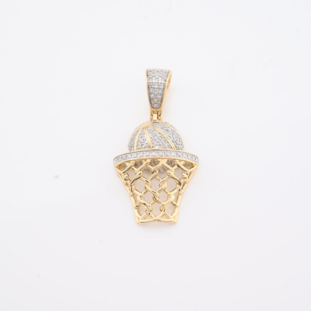 10k Yellow Gold 0.2CTW Natural Diamond ICED BasketBall Hoop Pendant 4.5g Charm