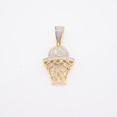 10k Yellow Gold 0.2CTW Natural Diamond ICED BasketBall Hoop Pendant 4.5g Charm