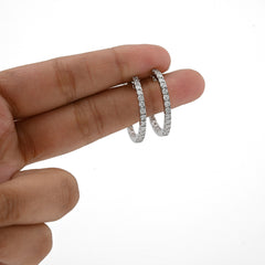 925 Sterling Silver 2 CTW Lab Diamond Hoop Earring Womens Studs 6gms
