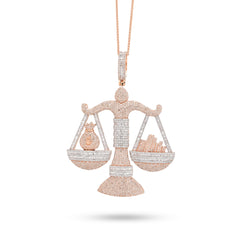 10k Rose Gold 5.17CTW Round/Baguette Diamond Libra Scale Justice Pendant 26.5gms