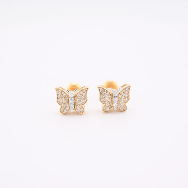 Pure 10k Yellow Gold 0.25CTW Natural Diamond 1.8g Butterfly Studs Womens Earring