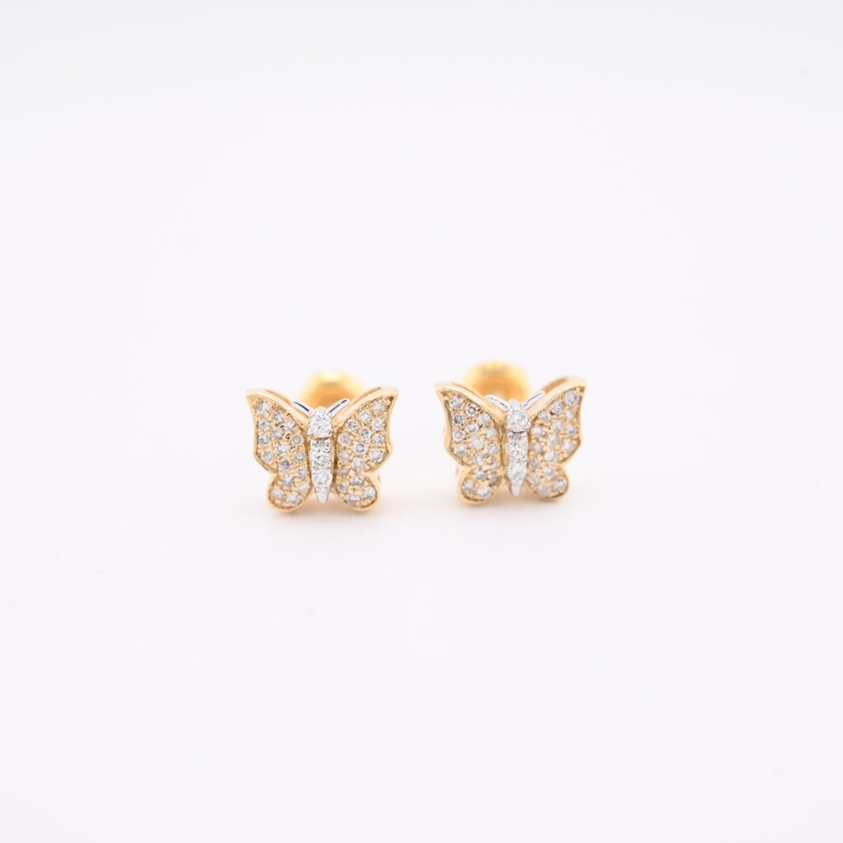 Pure 10k Yellow Gold 0.25CTW Natural Diamond 1.8g Butterfly Studs Womens Earring