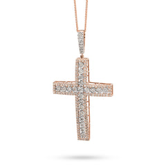 10k Rose Gold 2.05 CTW Natural Diamond Religious Cross Charm Men Women Pendnat 8.9g