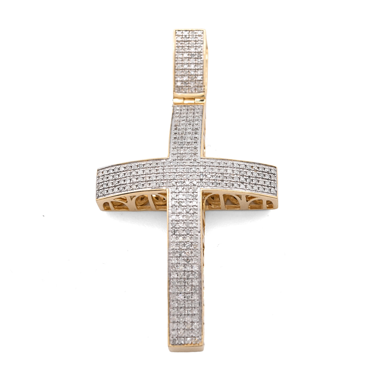 10k Yellow Gold 1.45CTW Natural Diamond Pave Domed Cross Pendant 17.5g Charm