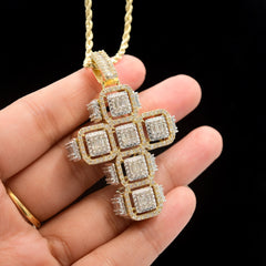 10k Yellow Gold 6.5CT Baguette Diamond Cross Cageback Pendant 15.3g Mens Charm