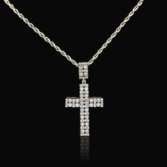 10k Yellow Gold 1CTW Pure Diamond Double Cluster Cross Pendant 6g Cageback Charm