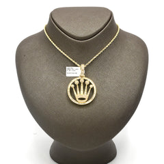 10k Yellow Gold 4CT Round/Baguette Diamond Crown Circle Pendant 10.1g Mens Charm
