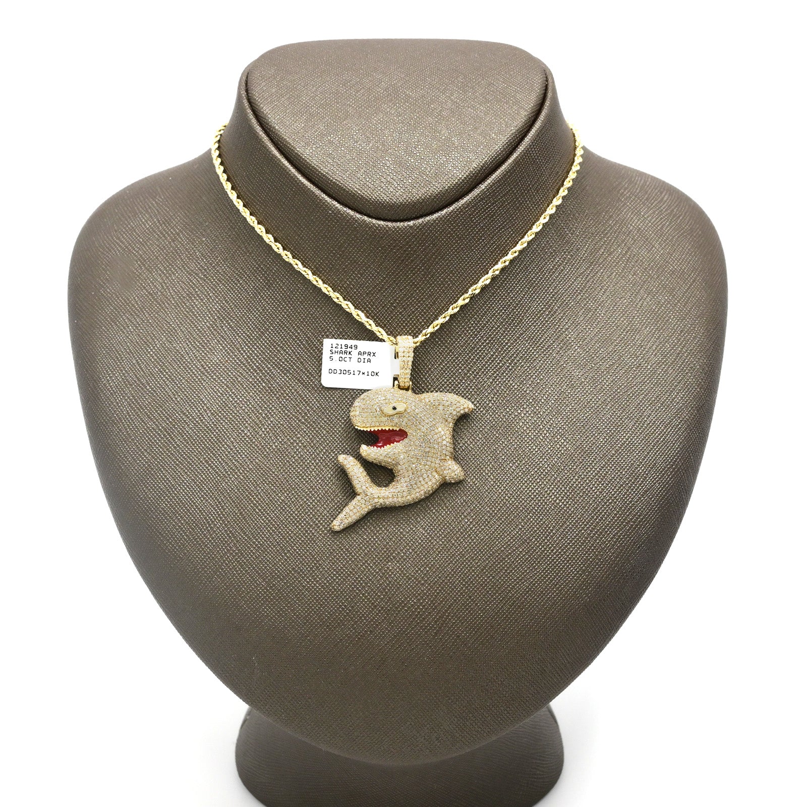 10k Yellow Gold 5CT Diamond Angry Shark Solid Back Pendant 20g Mens HipHop Charm