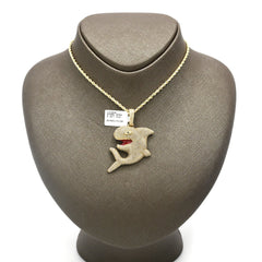 10k Yellow Gold 5CT Diamond Angry Shark Solid Back Pendant 20g Mens HipHop Charm