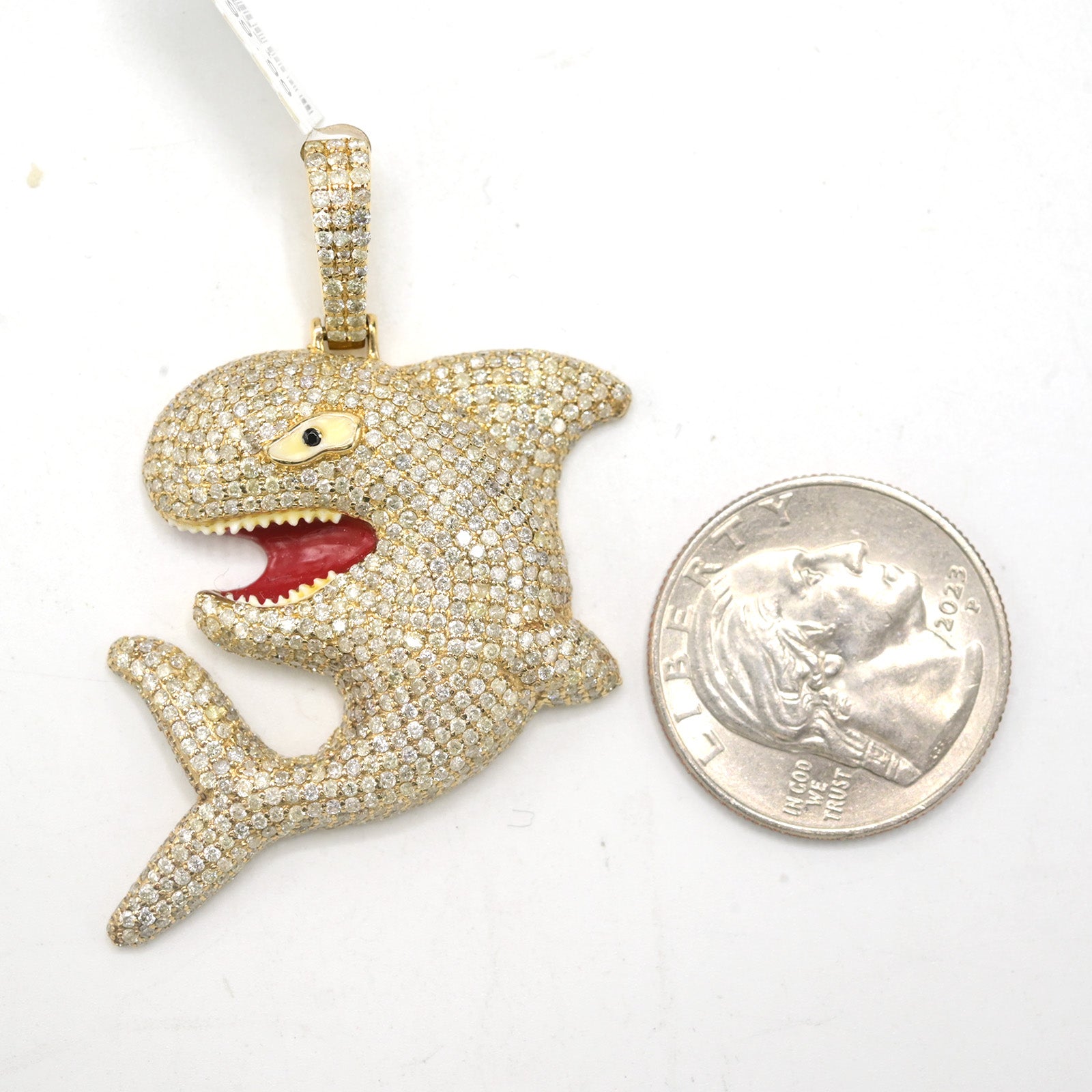 10k Yellow Gold 5CT Diamond Angry Shark Solid Back Pendant 20g Mens HipHop Charm