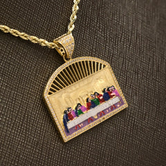 10k Yellow Gold Last Supper with Cubic Zirconia Religious Pendant 3.8g Charm