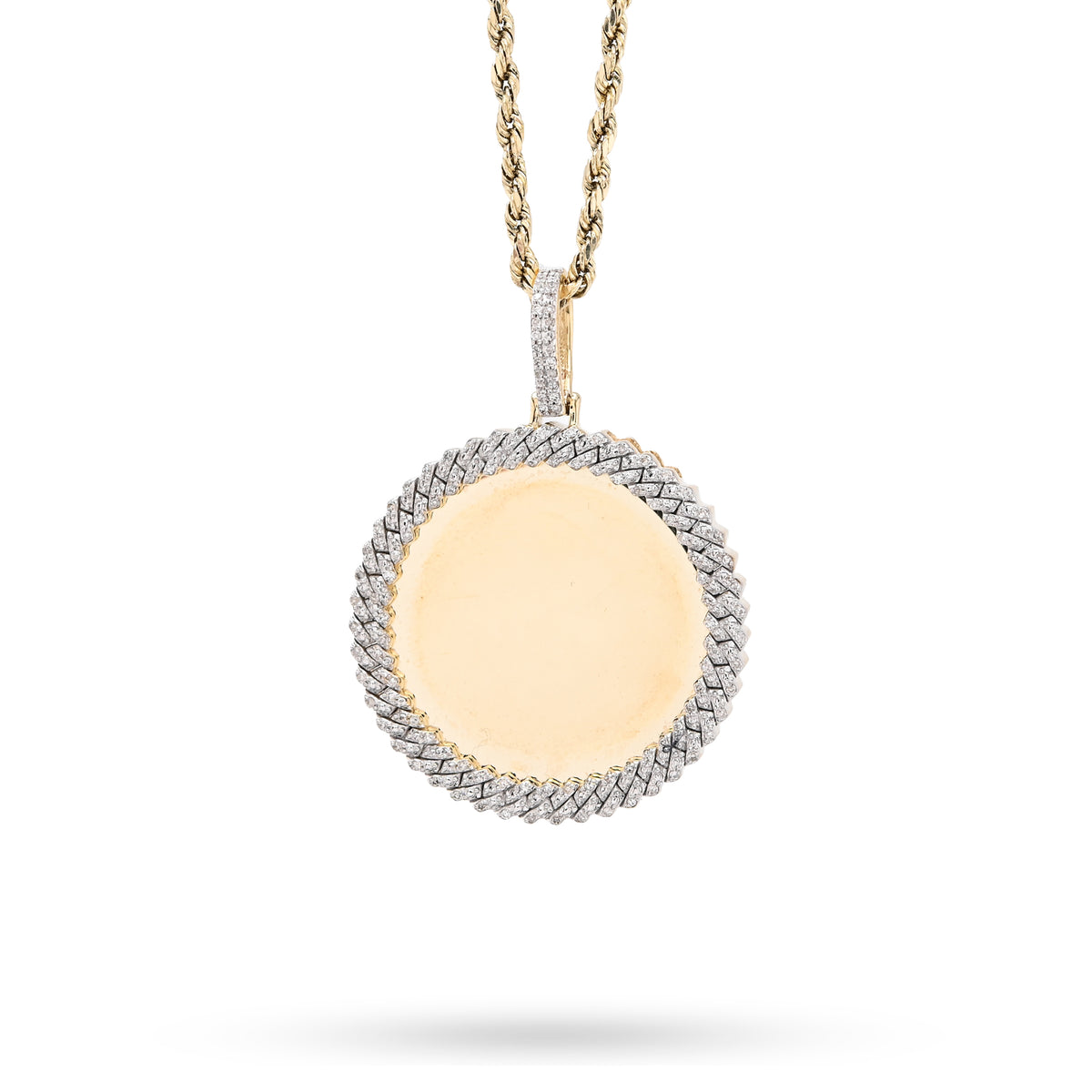 10k Yellow Gold 0.25CTW Natural Diamond Circle Cuban Memory Pendant 8.4g Charm