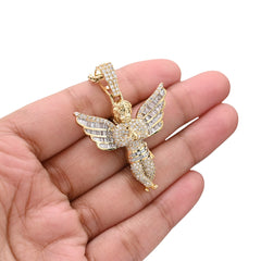 10k Yellow Gold 2.1CTW Round/Baguette Diamond Praying Angel Pendant 8.3g Charm