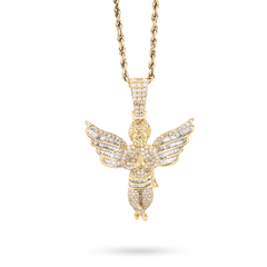 10k Yellow Gold 2.1CTW Round/Baguette Diamond Praying Angel Pendant 8.3g Charm