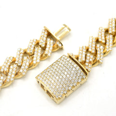 12MM 10k Yellow Gold 19CTW Natural 2 Row Round Diamond 119g Cuban Chain Necklace
