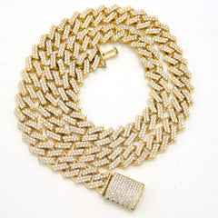 12MM 10k Yellow Gold 19CTW Natural 2 Row Round Diamond 119g Cuban Chain Necklace