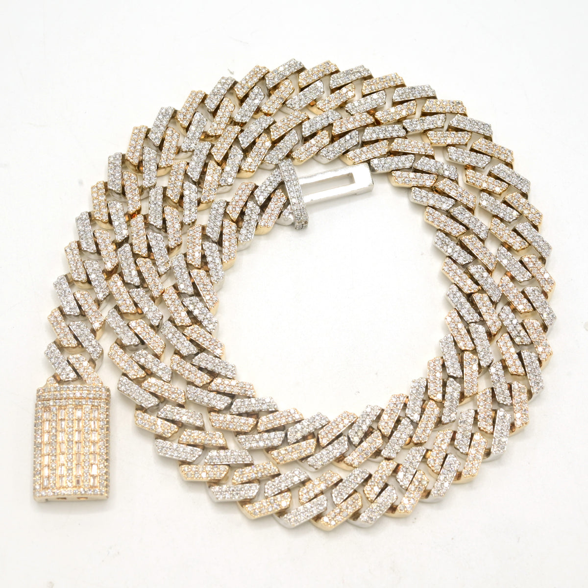 11.5MM 10k Yellow & White Gold 22CTW Diamond 2 Row Cuban Chain 179.5g 20 Inches