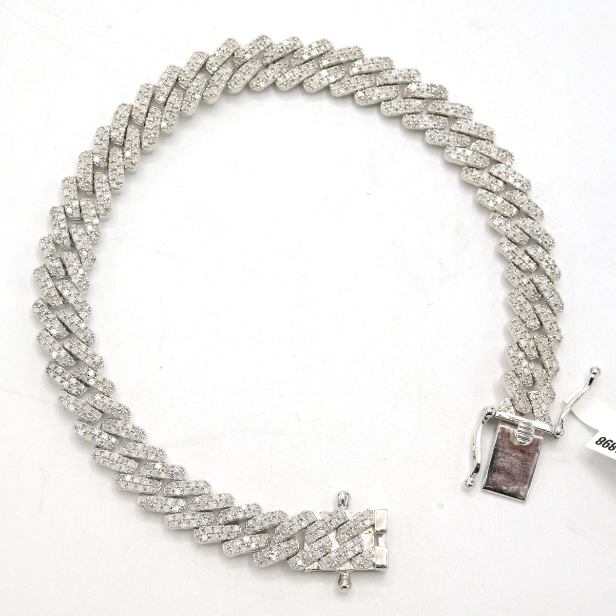 9MM 925 Silver 3.25CTW Natural Diamond 8Inch 2 Row Design Men Cuban Bracelet 26g