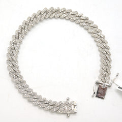 9MM 925 Silver 3.25CTW Natural Diamond 8Inch 2 Row Design Men Cuban Bracelet 26g