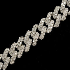 9MM 925 Silver 3.25CTW Natural Diamond 8Inch 2 Row Design Men Cuban Bracelet 26g