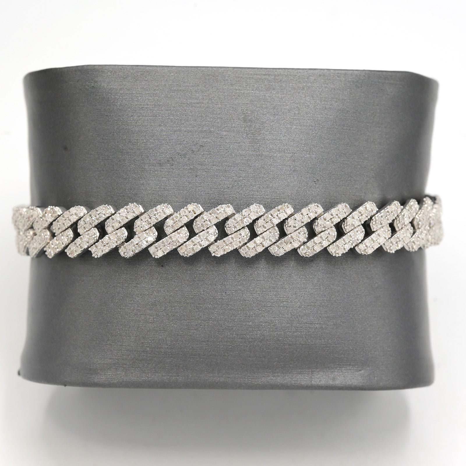 9MM 925 Silver 3.25CTW Natural Diamond 8Inch 2 Row Design Men Cuban Bracelet 26g