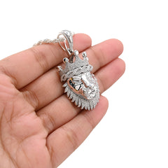 925 Sterling Silver 0.73CTW Natural Diamond Lion Head Mens Pendant 11.9g Charm