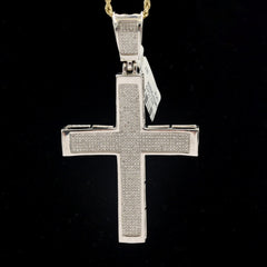 10k White Gold 1.8CTW Natural Diamond Iced-Out Mens Cross Charm Pendant 16.5gms