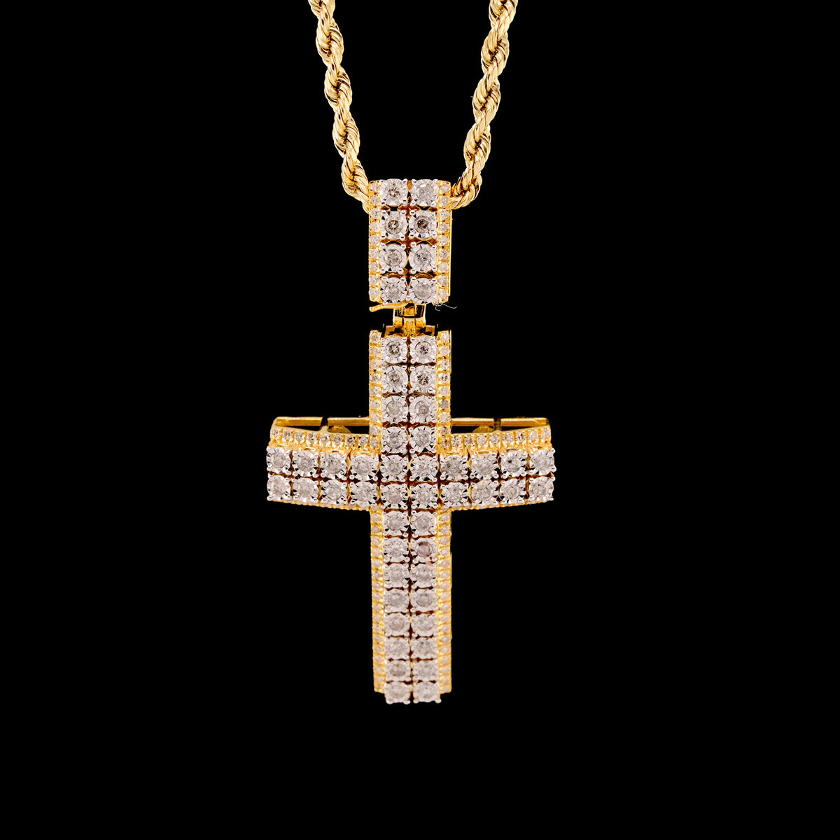 10k Yellow Gold 1.05CTW Natural Round Diamond Cross Religious Pendant 9.6g Charm