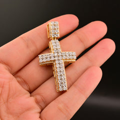 10k Yellow Gold 1.05CTW Natural Round Diamond Cross Religious Pendant 9.6g Charm