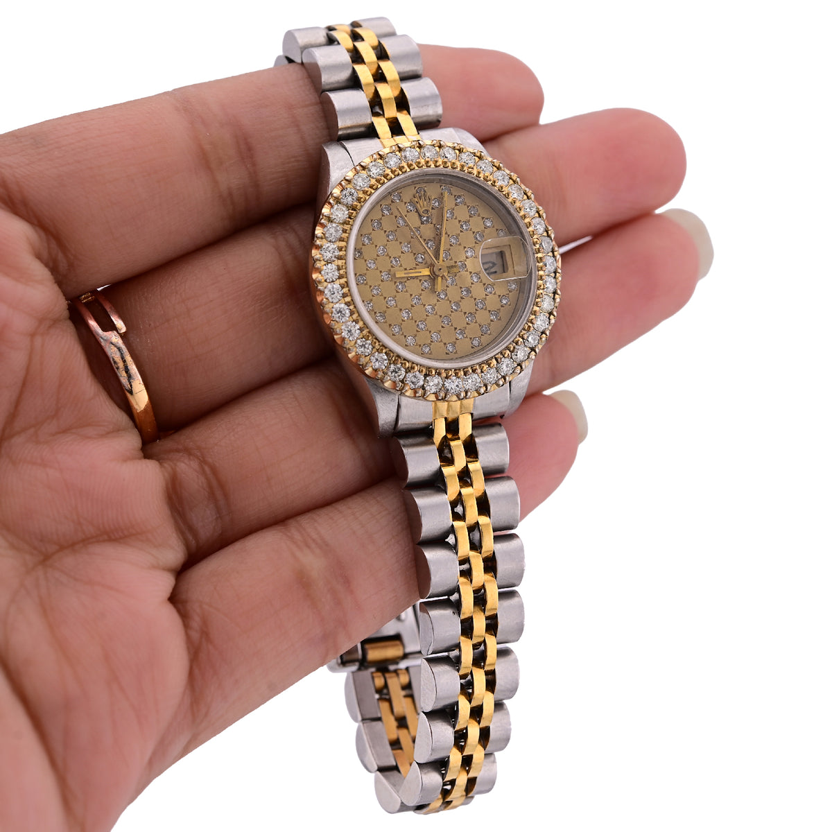 Rolex 26MM Dateiust Champagne Dial Diamond Bezel 1.5CT 2-Tone Jubilee Band Womens Watch