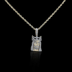 10k Yellow Gold 0.2CTW Natural Diamond 3D Crown Mini Jesus Head Pendant 3g Charm