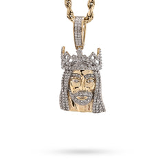 10k Yellow Gold 0.2CTW Natural Diamond 3D Crown Mini Jesus Head Pendant 3g Charm