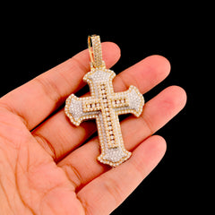 10k Yellow Gold 4CTW Natural Round Diamond Cross Pendant Religious Charm 14.3gms